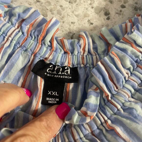 A New Approach ANA blouse shirt women's XXL 2XL plus size chambray blue striped - Picture 5 of 14